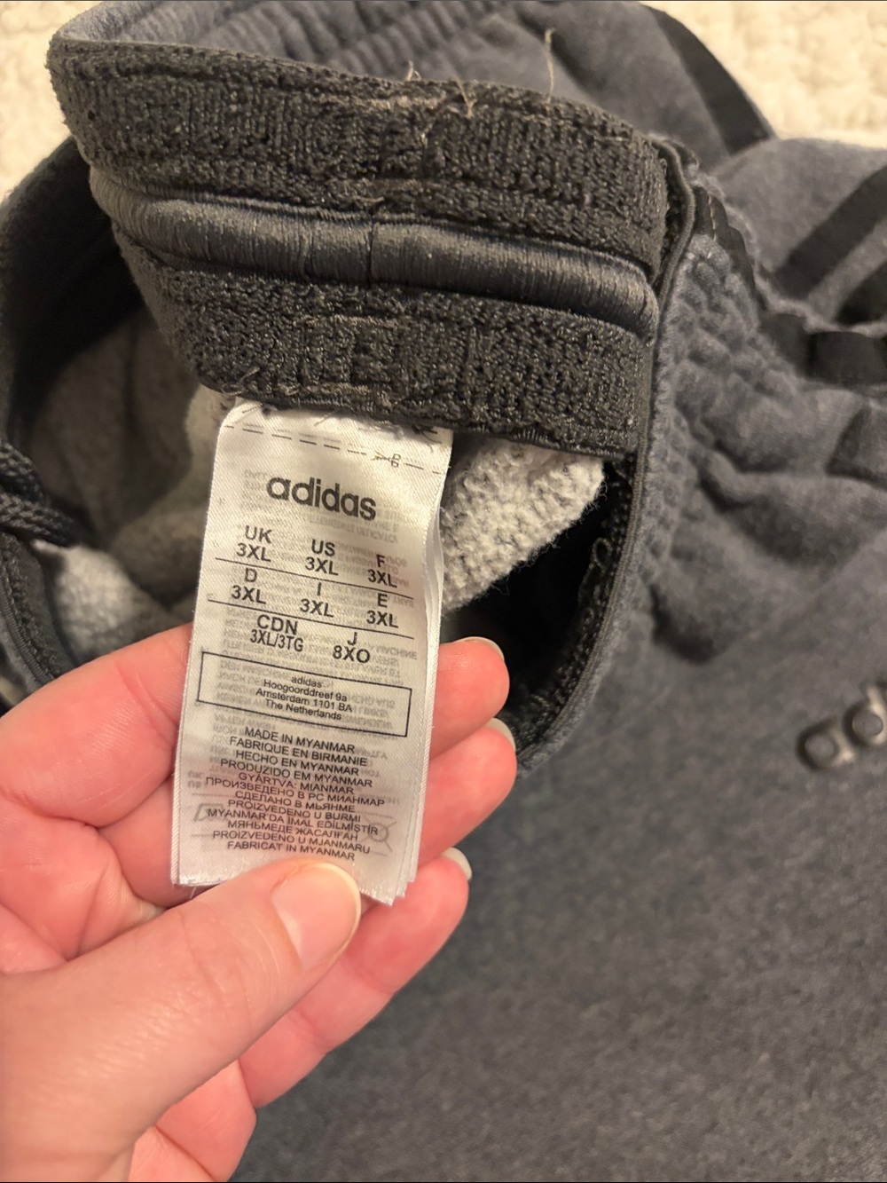 adidas Dark Gray Fleece Track Pants with Black Stripes - Picture 3 of 5